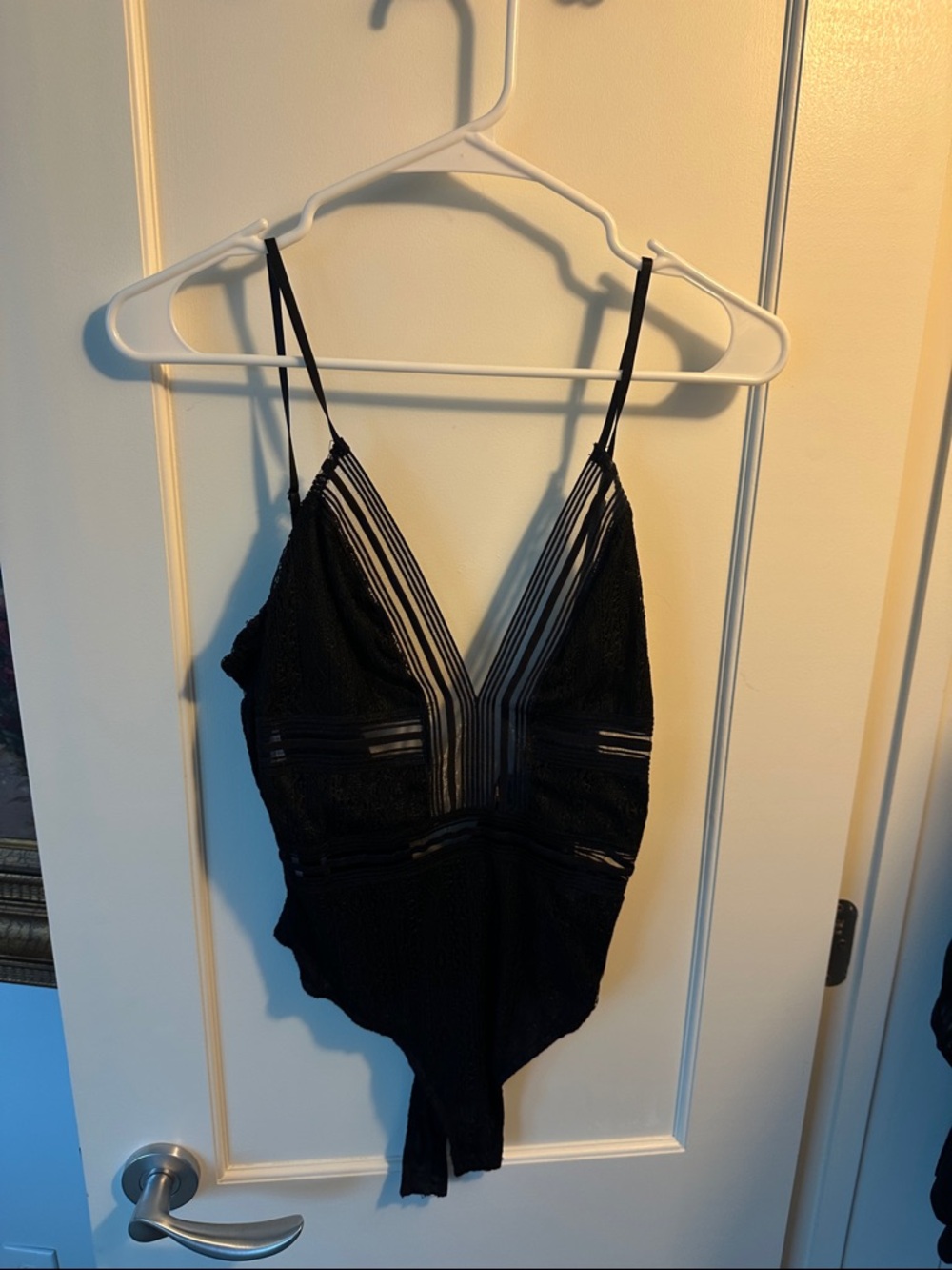 Lulu's Black Lace Strappy V-Neck Bodysuit